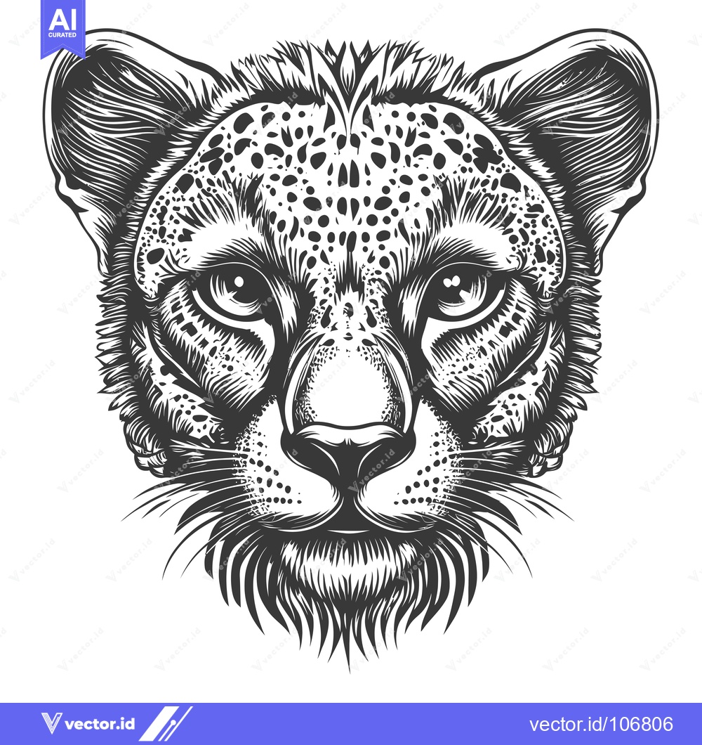 Premium Vector dari A Detailed Black and White Illustration of a Cheetah's Face