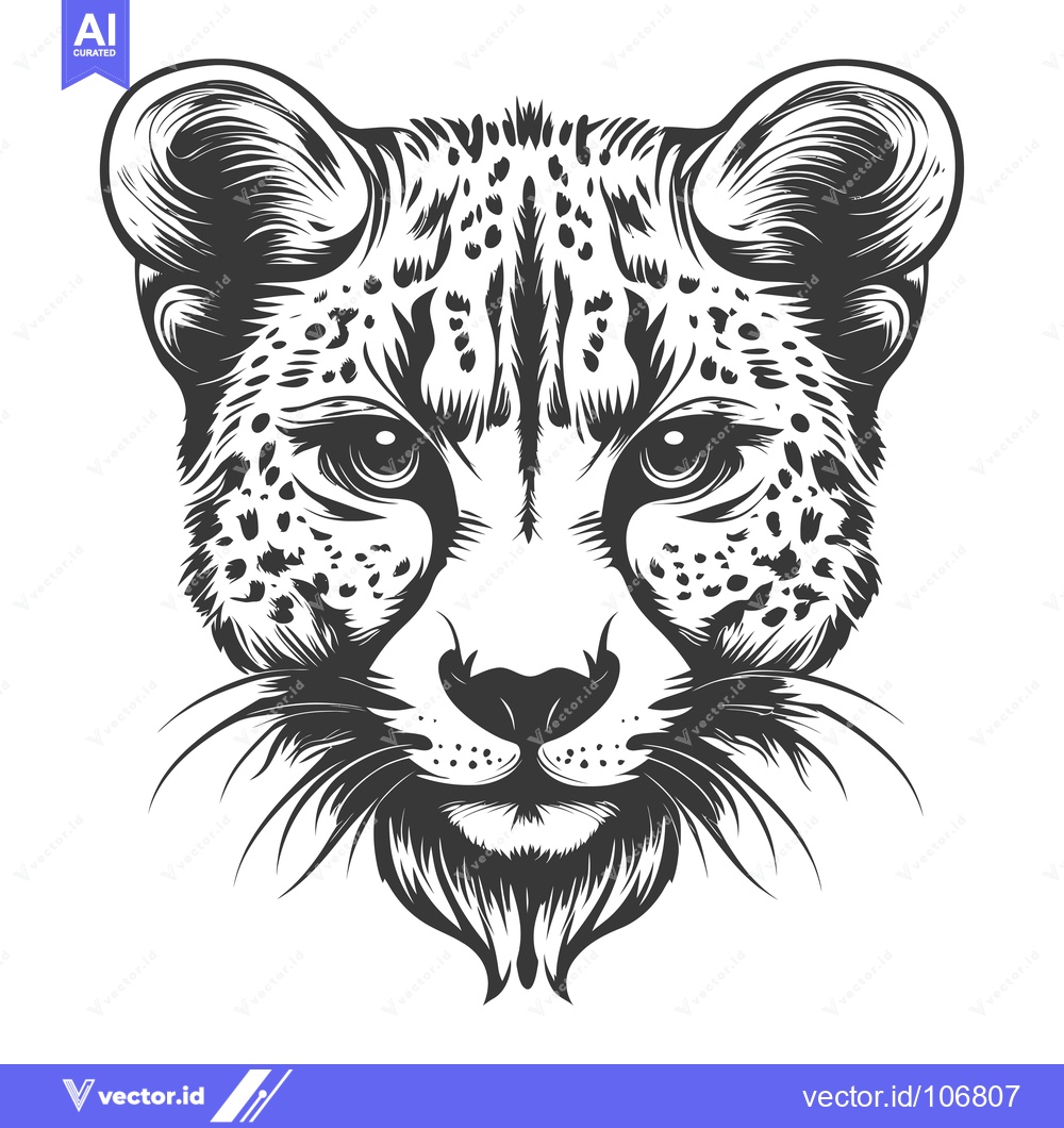 Premium Vector of Black and White Illustration of a Cheetah's Head