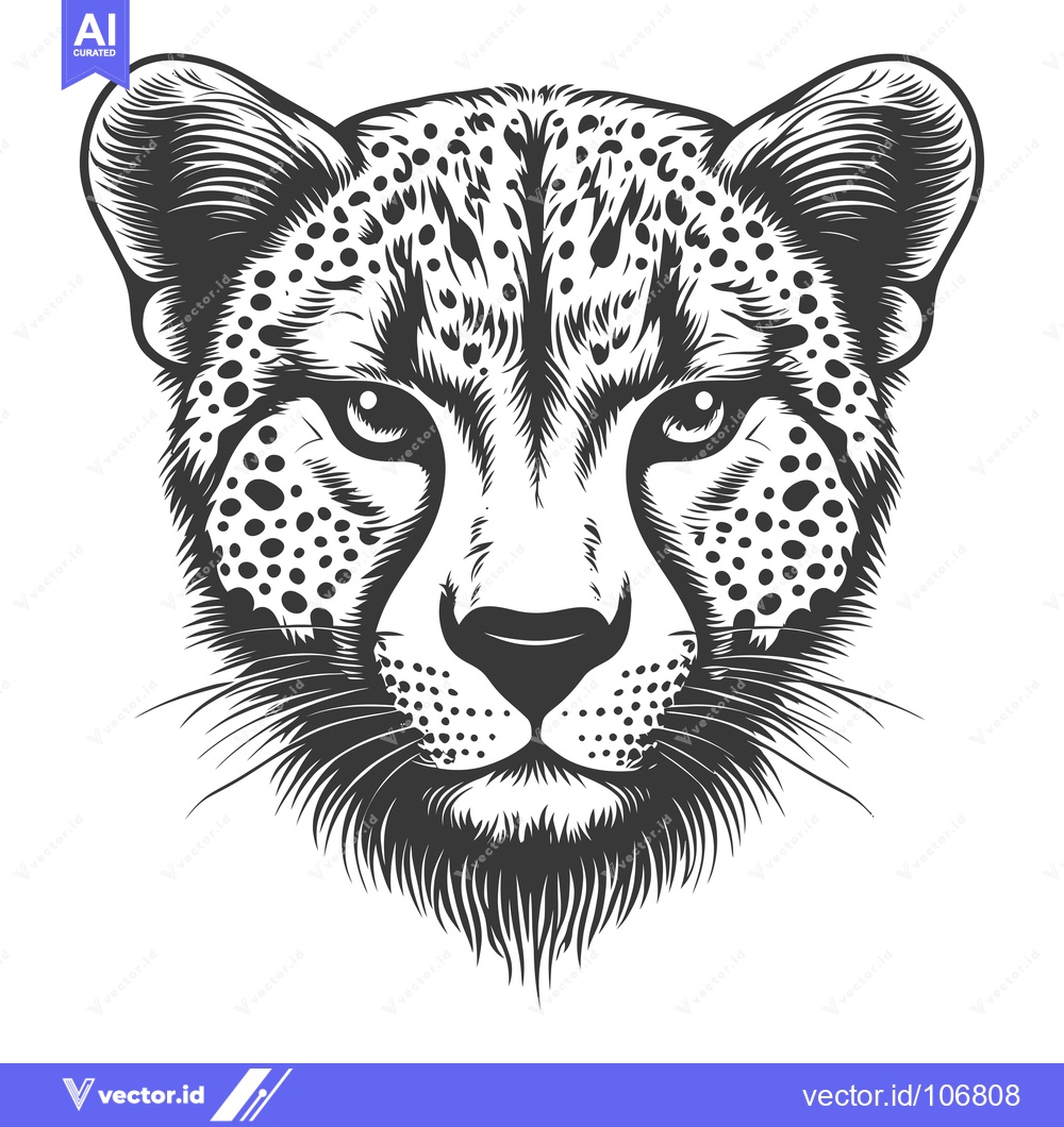 Premium Vector of Close-up Black and White Illustration of a Cheetah's Face