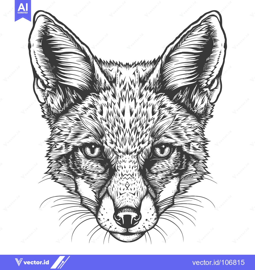 Premium Vector dari Black and White Detailed Illustration of a Fox's Head