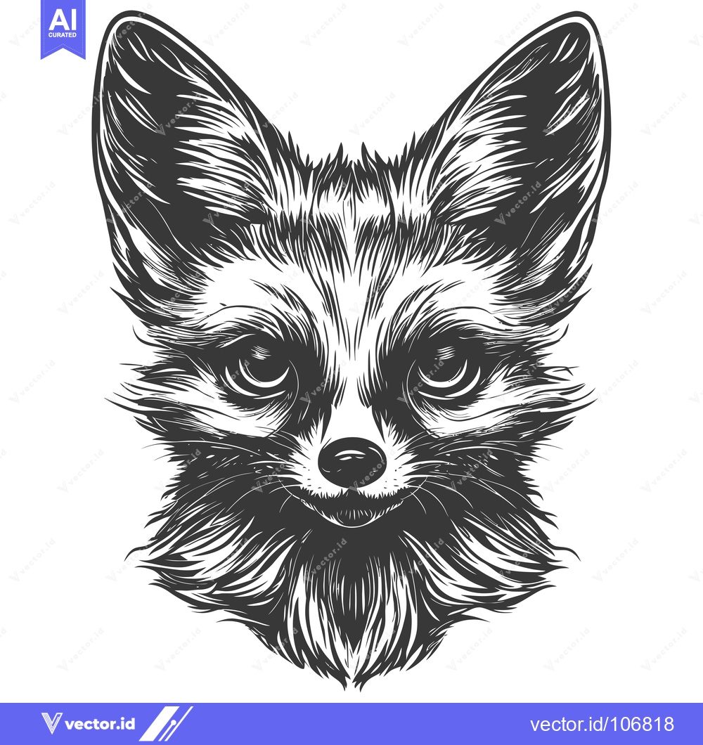 Premium Vector dari Black and White Illustration of a Fox's Head