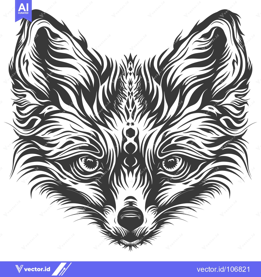 Premium Vector dari Stylized Black and White Fox Face with Tribal Design