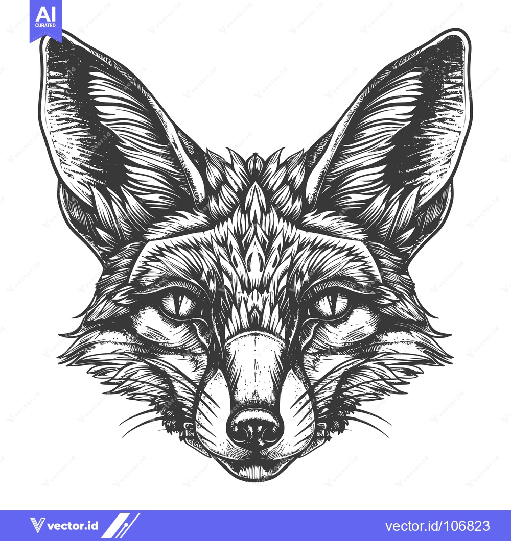 Premium Vector dari Detailed Black and White Hand-Drawn Illustration of a Fox's Face
