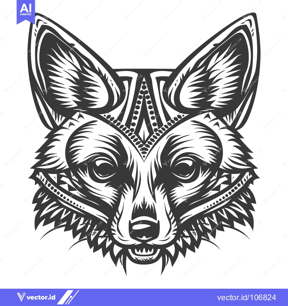Premium Vector of Tribal-Patterned Fox Head with Sharp Teeth