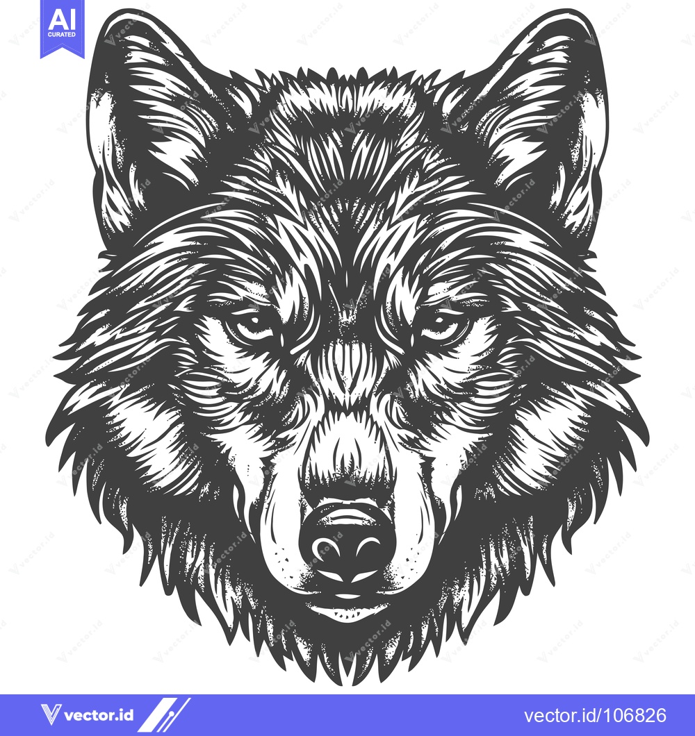 Premium Vector dari Detailed Black and White Illustration of a Wolf's Head