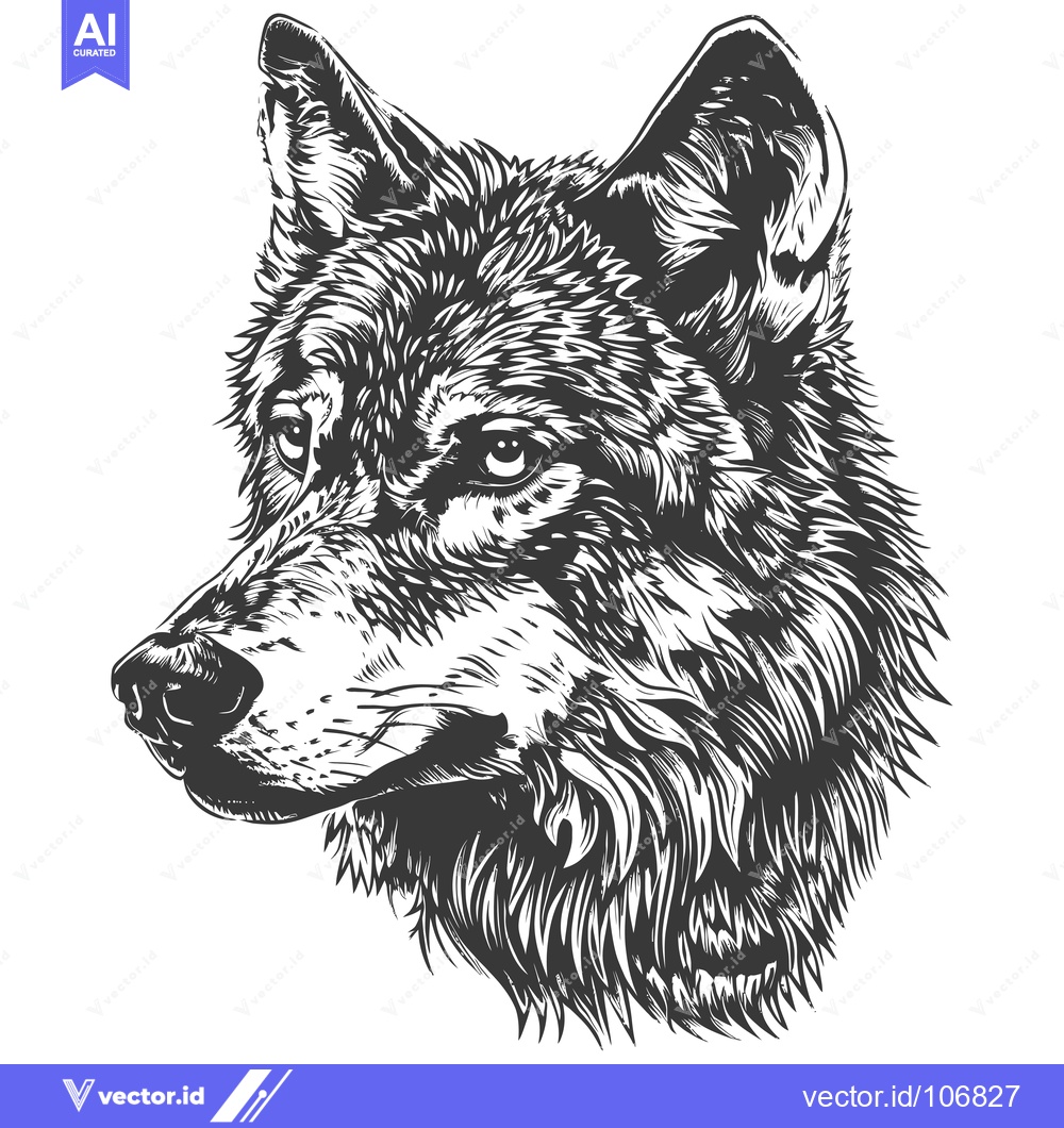 Premium Vector of A Detailed Line Art Illustration of a Wolf's Head