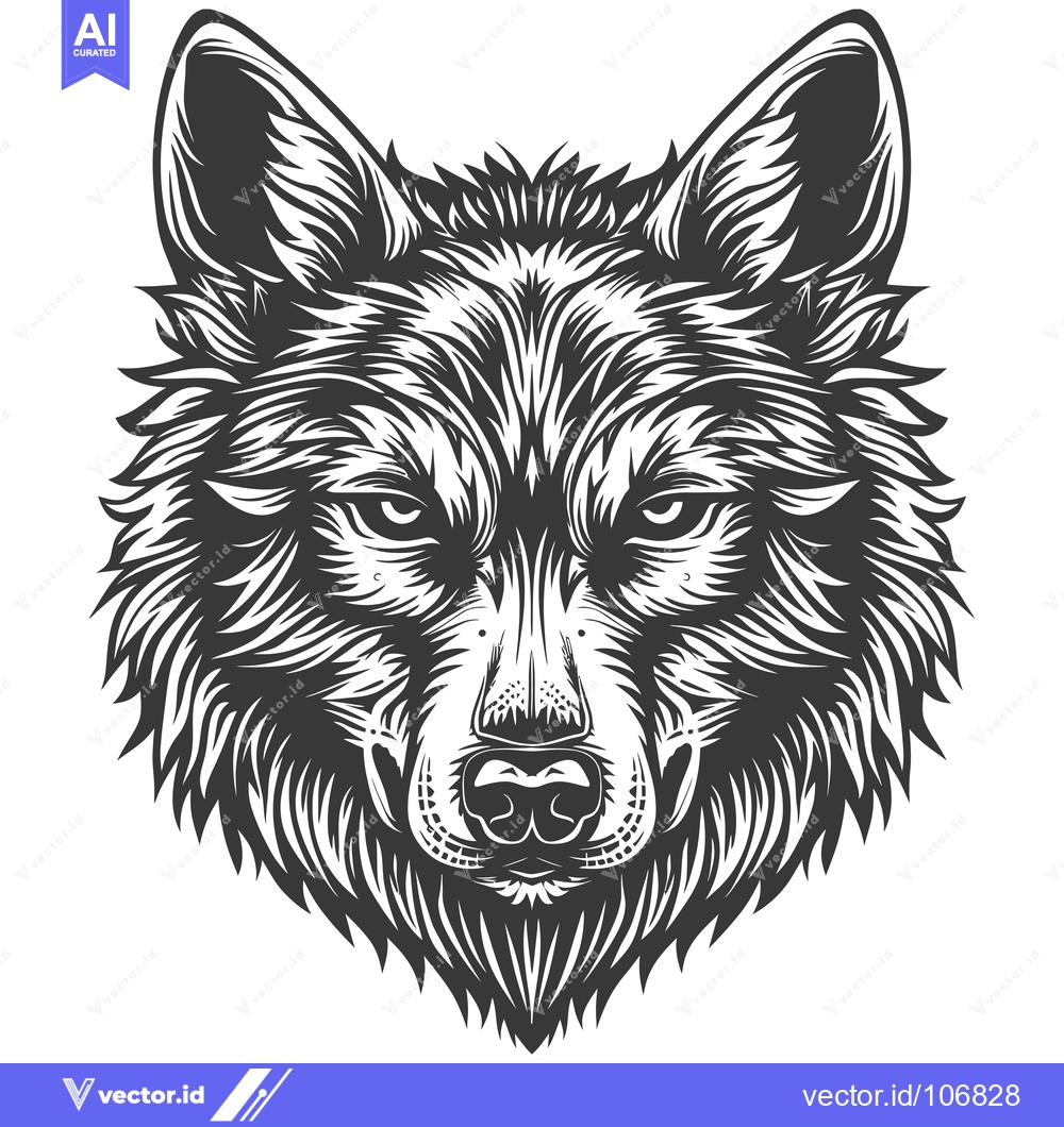 Premium Vector of Black and White Wolf Head Illustration