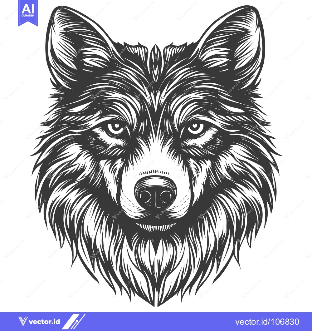 Premium Vector dari Black and White Illustration of a Wolf's Head