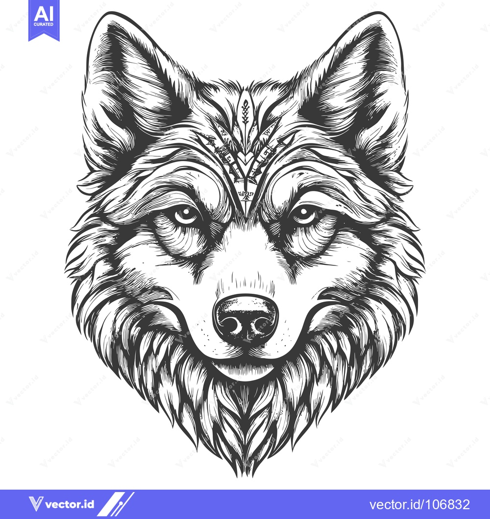 Premium Vector of Detailed Black and White Drawing of a Wolf's Head