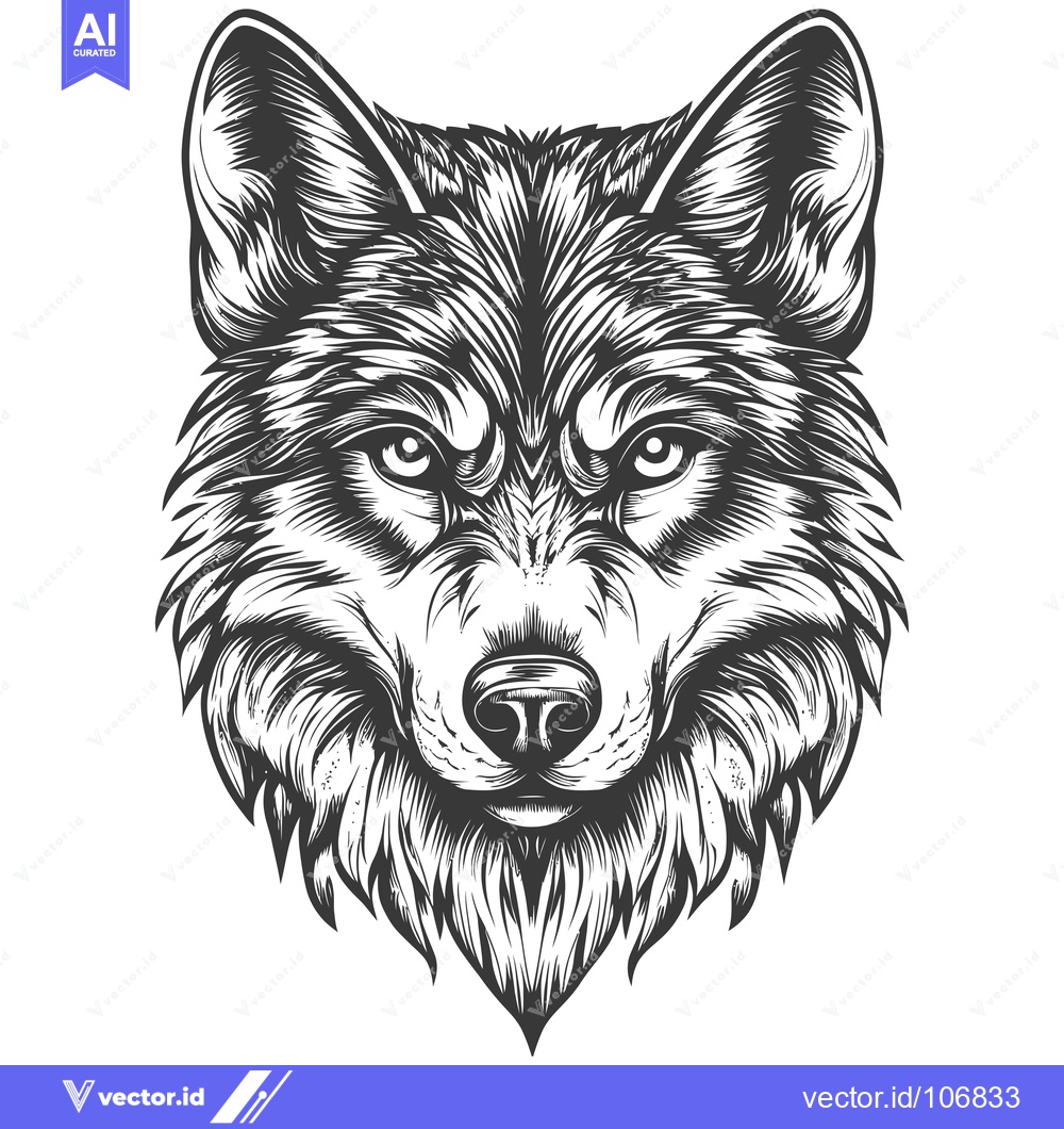 Premium Vector dari Detailed Black and White Illustration of a Wolf's Head