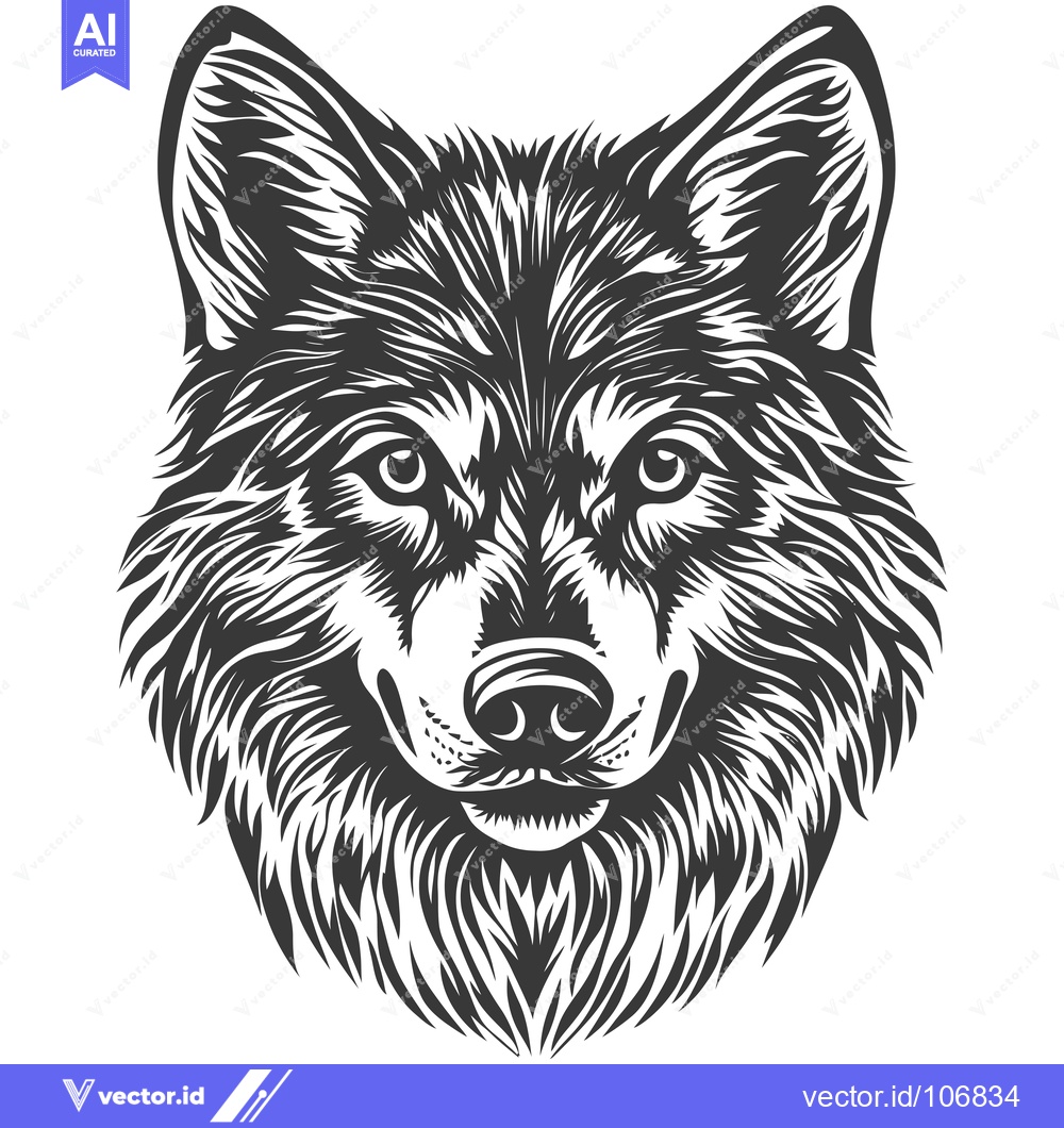 Premium Vector of Detailed Black and White Illustration of a Wolf's Head