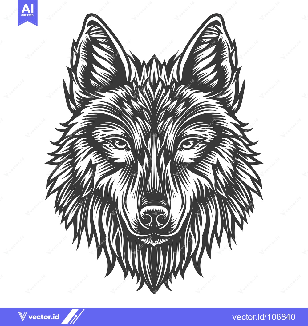 Premium Vector dari Detailed black and white illustration of a wolf's head