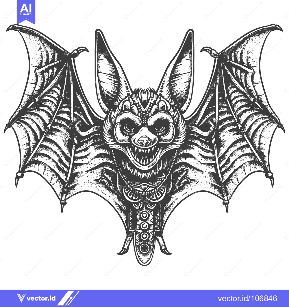 Premium Vector of Detailed Illustration of a Monstrous Bat with Open Mouth and Spread Wi