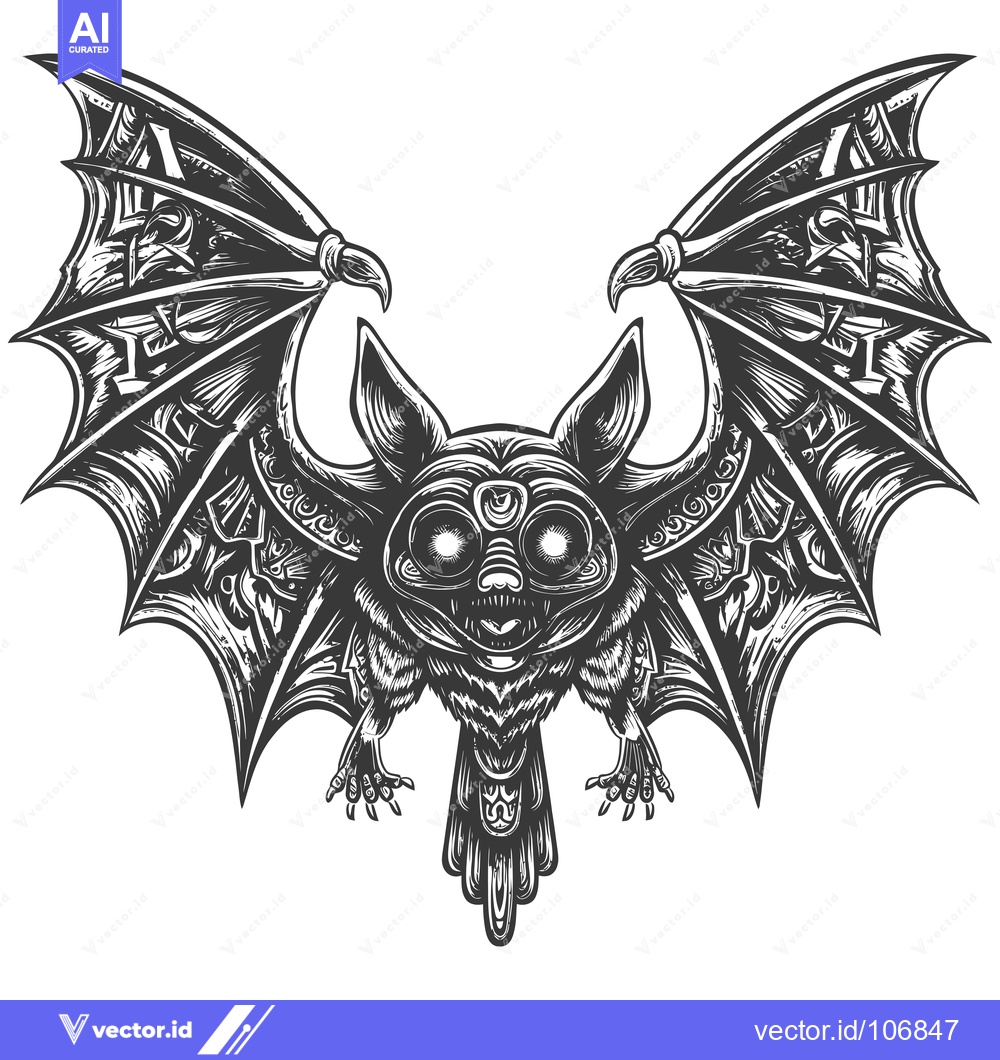 Premium Vector dari Detailed Monochrome Illustration of a Bat with Spread Wings