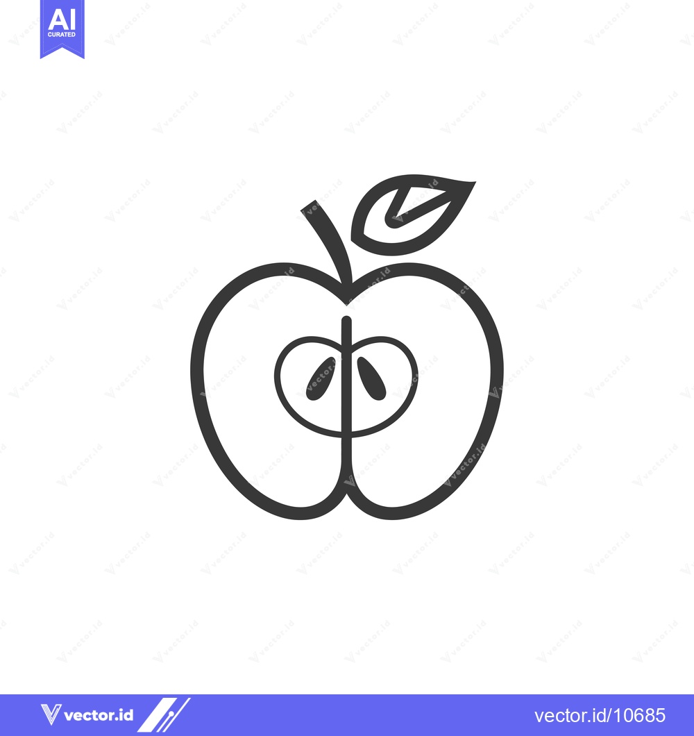 Premium Vector of A black and white outline of an apple cut in half