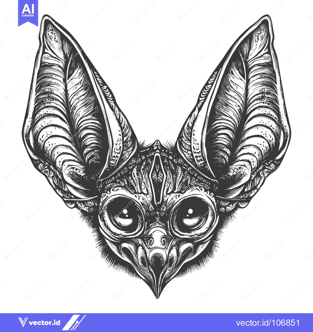 Premium Vector dari Detailed Black and White Illustration of a Bat's Head
