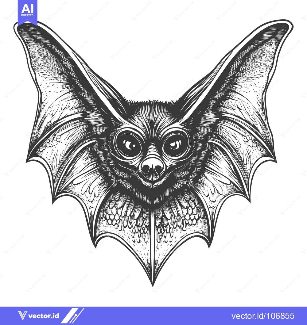 Premium Vector of Detailed Black and White Hand-Drawn Illustration of a Bat's Head with