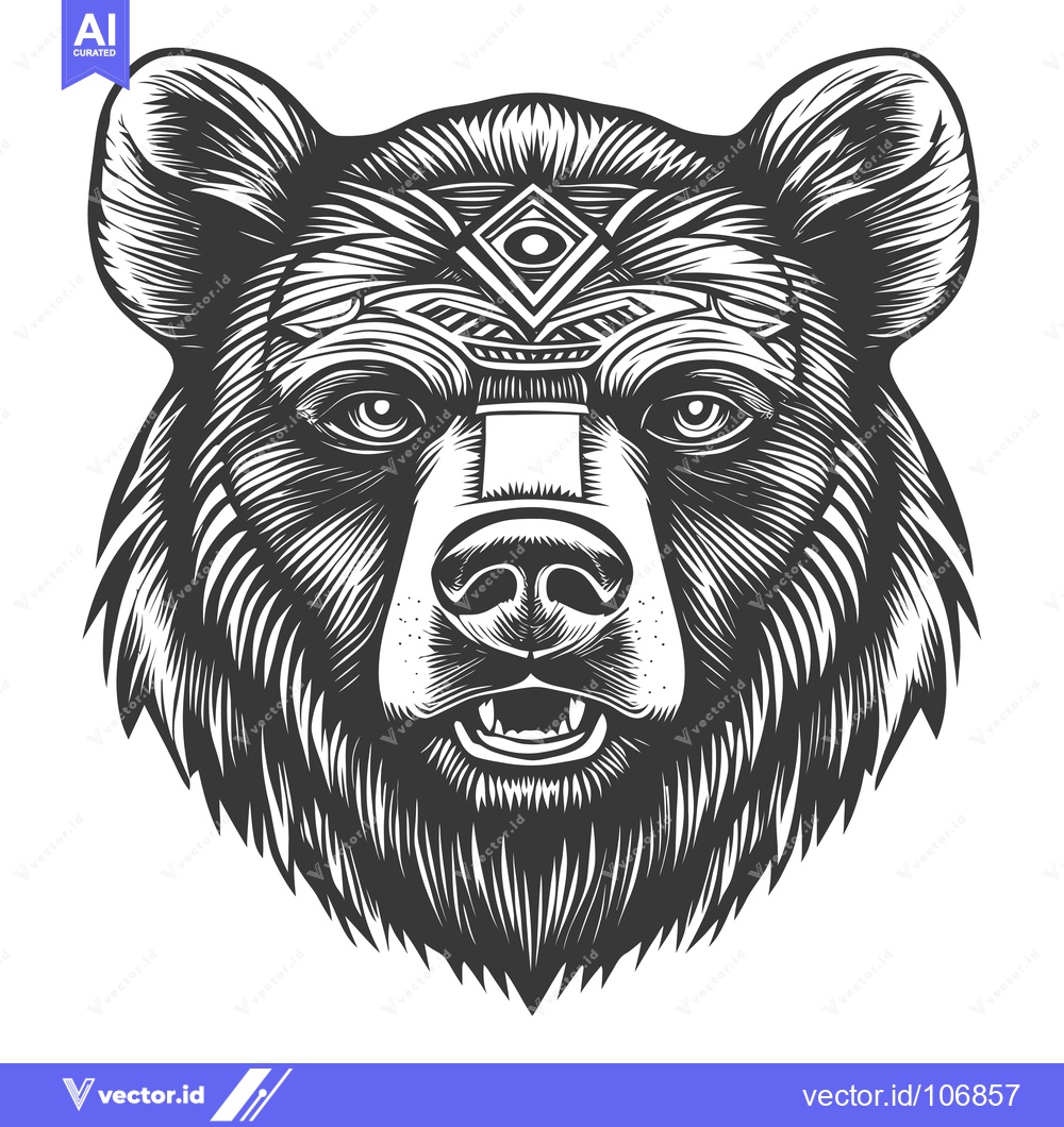 Premium Vector dari Bear Head with Geometric Pattern and Open Mouth