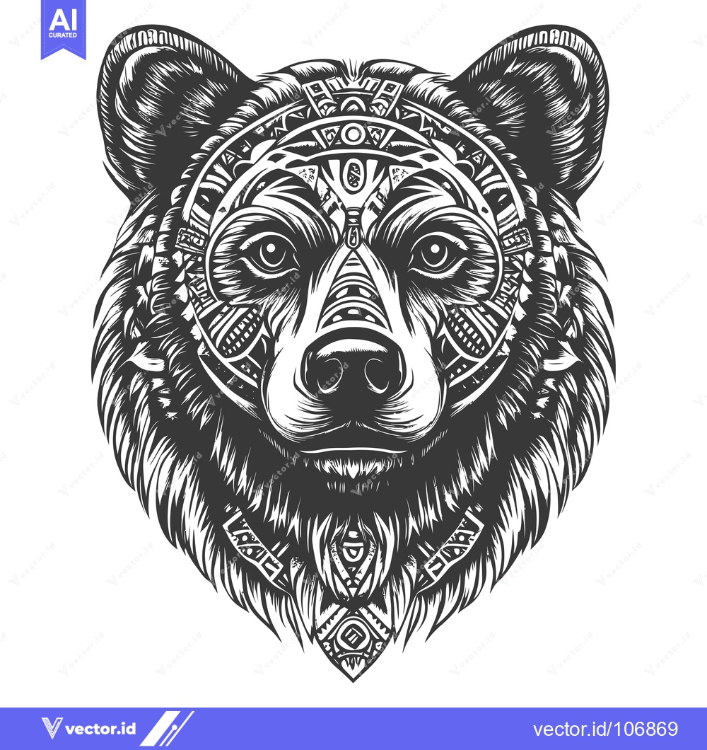 Premium Vector dari Geometric Bear Head with Tribal Patterns and Fur