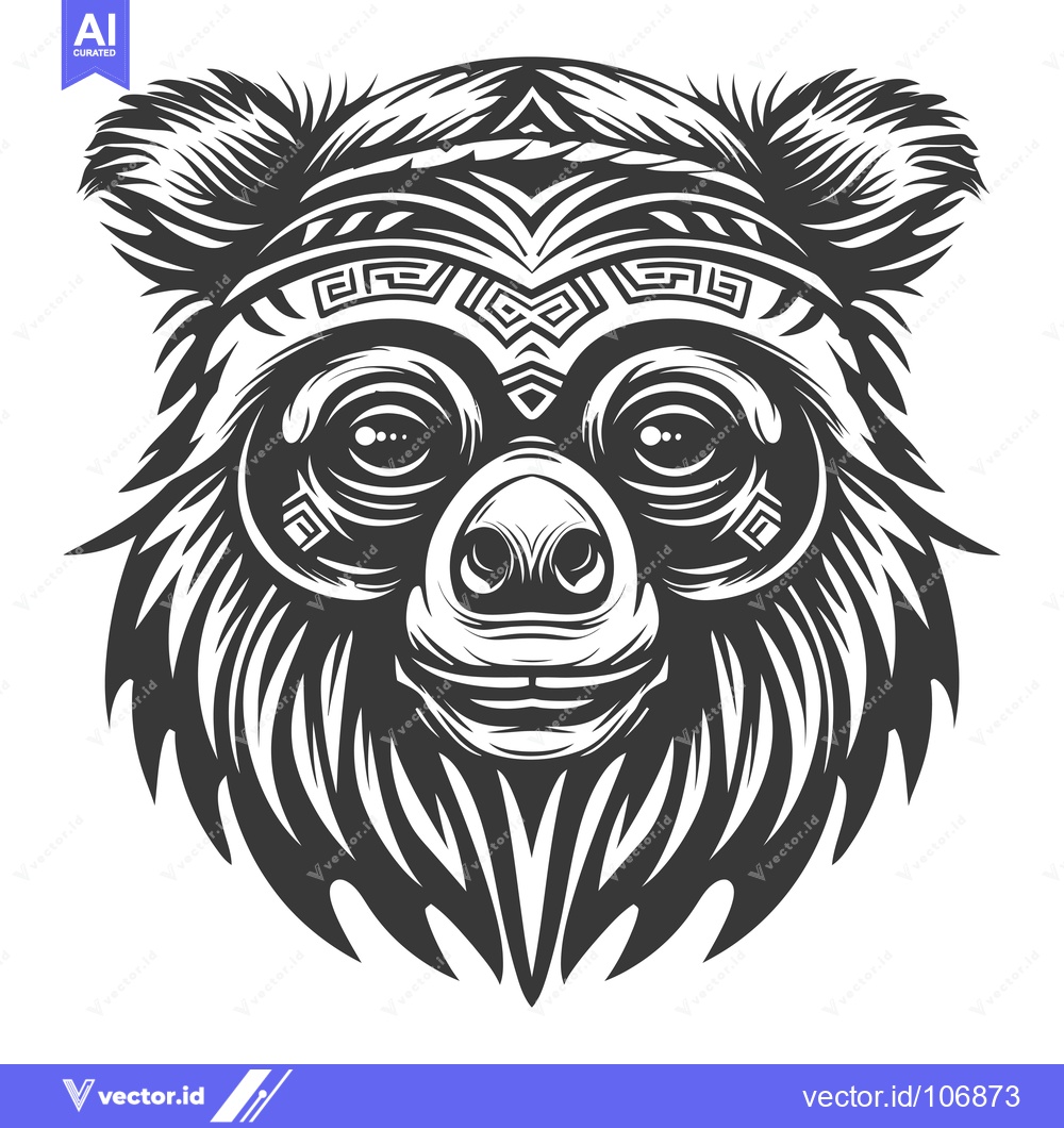 Premium Vector dari Tribal Bear Face with Geometric Patterns