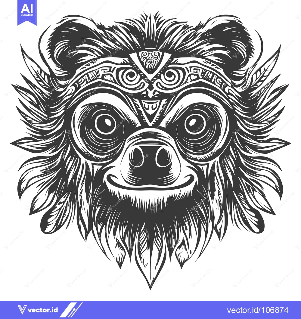Premium Vector dari Tribal Bear Mask with Intricate Designs