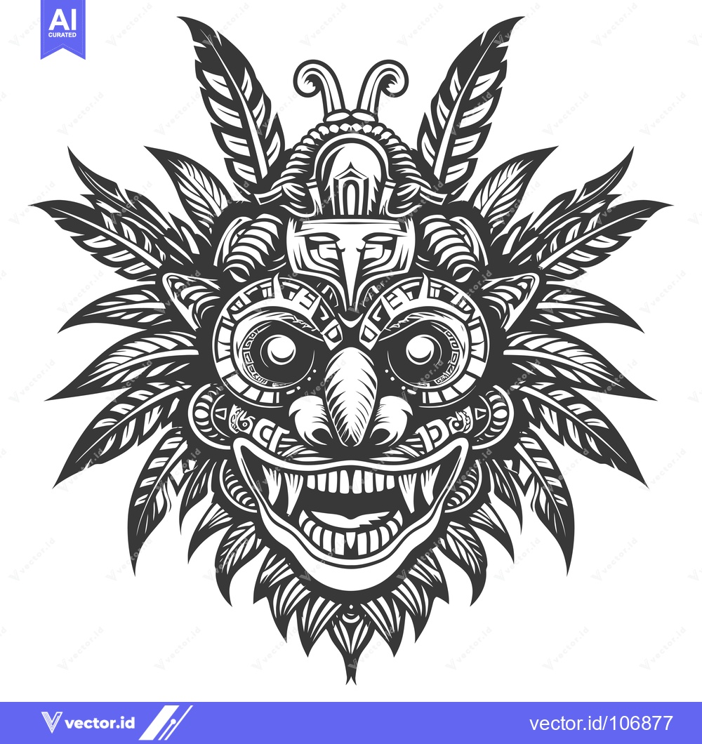 Premium Vector of Ornate Tribal Mask with Feathers and Fangs