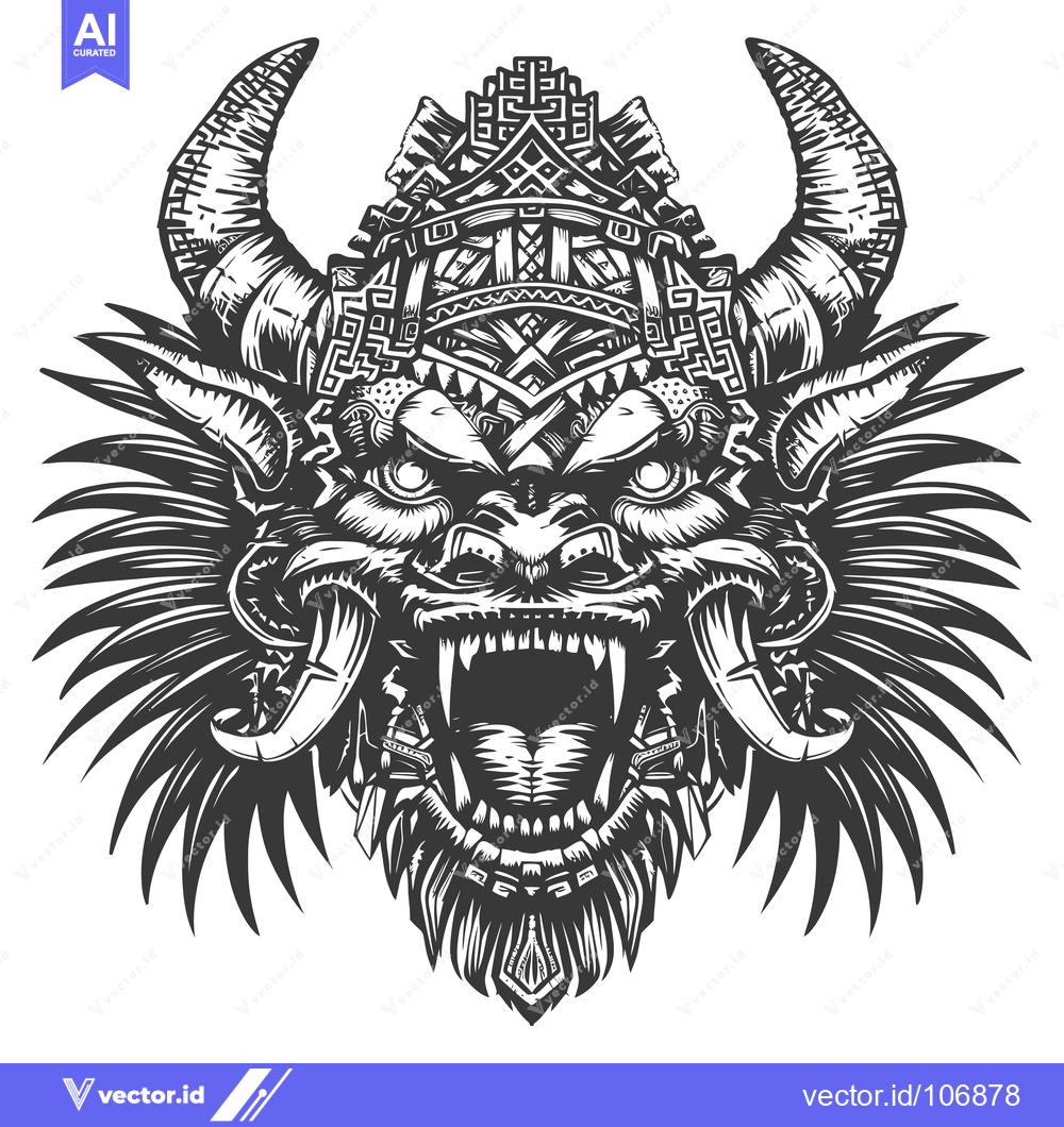 Premium Vector of Monochrome Illustration of a Mythical Beast with Horns and Feathers