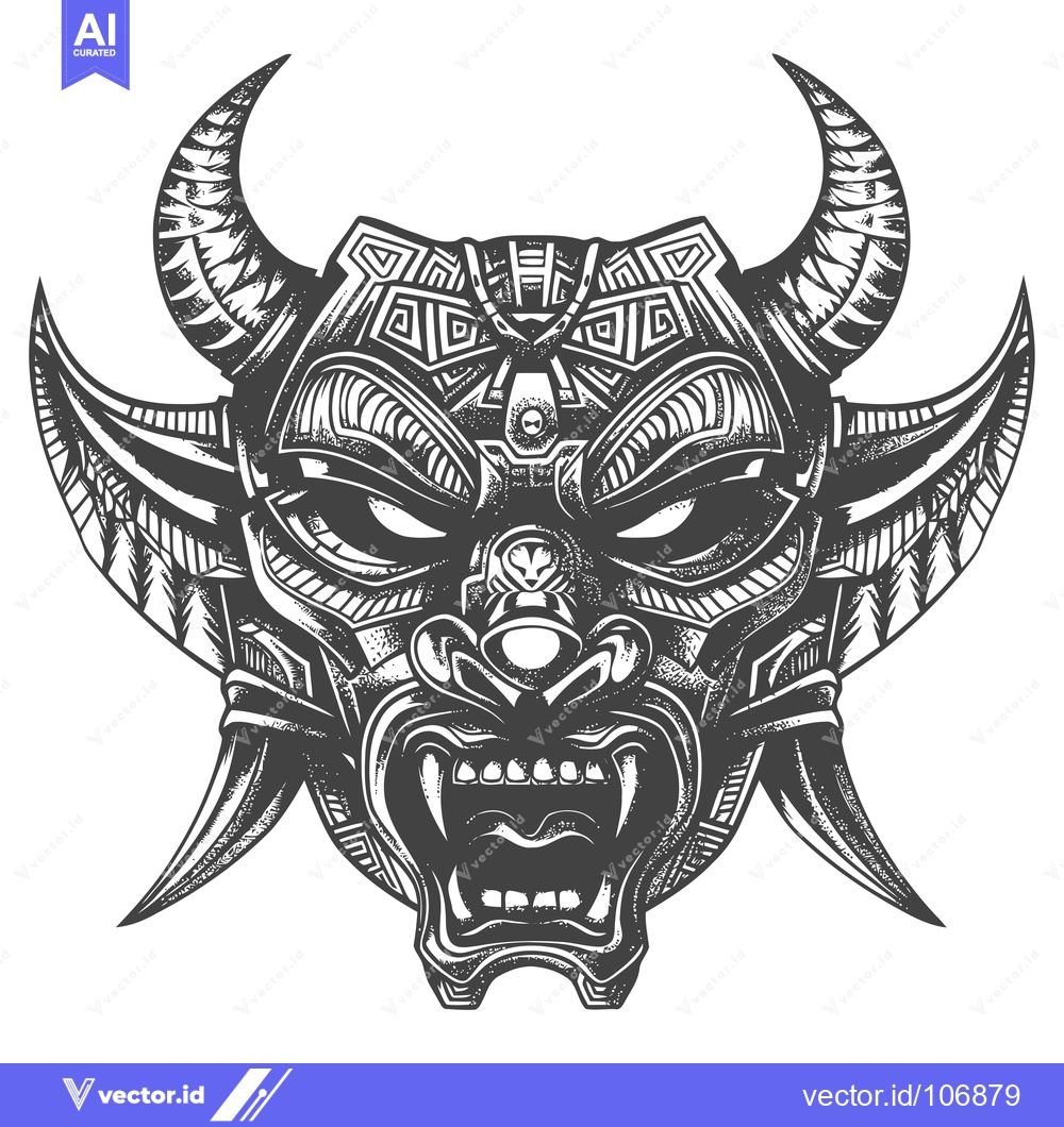 Premium Vector dari Detailed Illustration of an Ornate and Fearsome Demon Mask with Horns