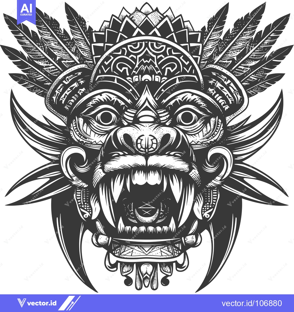Premium Vector dari Ornate Black and White Illustration of a Mythical Creature's Head with