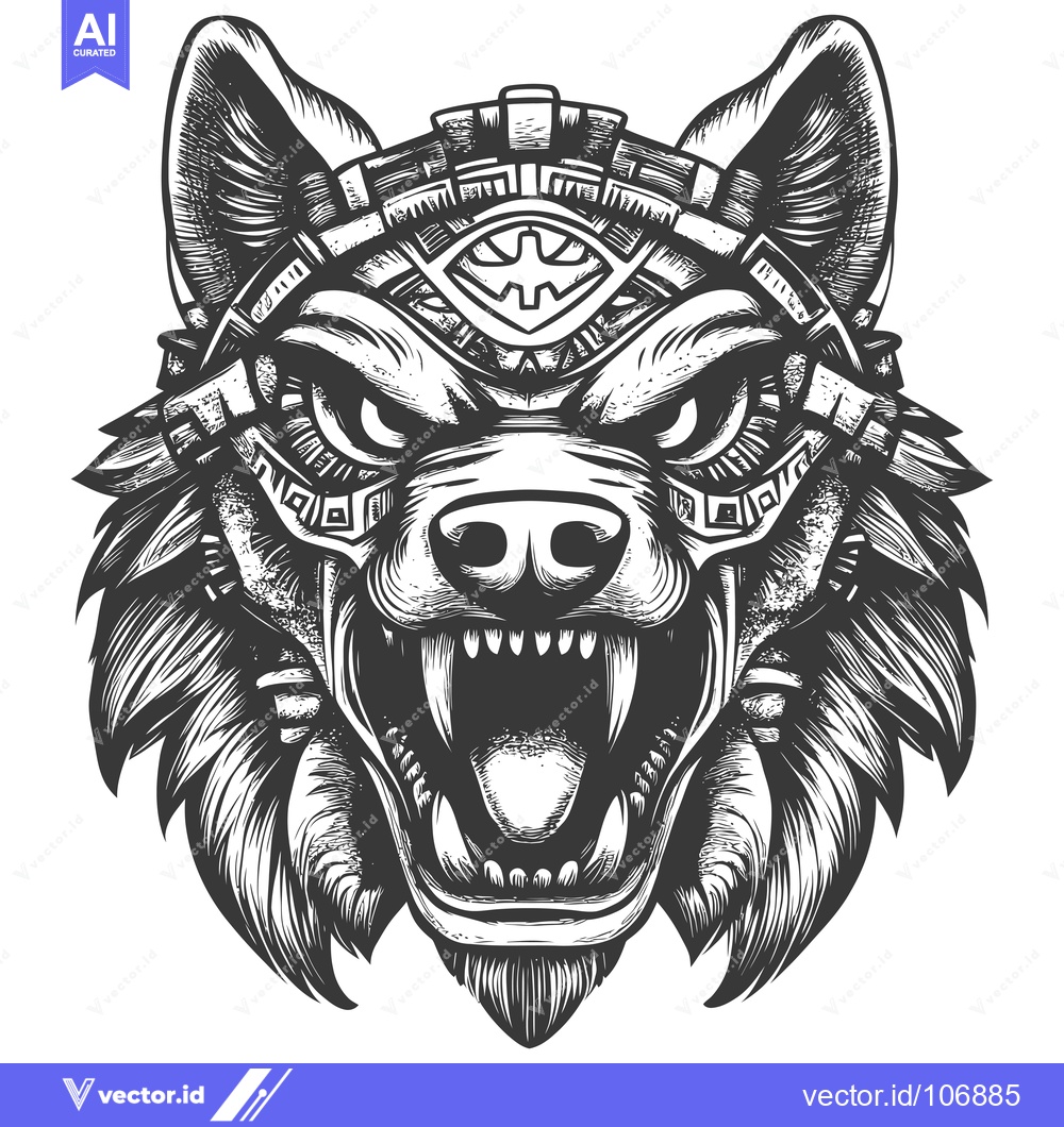 Premium Vector of Aggressive Wolf with Geometric Patterned Head and Open Mouth