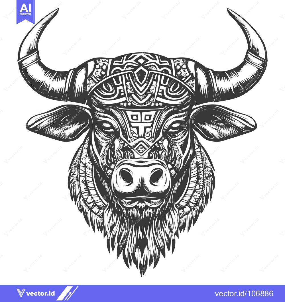 Premium Vector of Ornate Bull Head with Intricate Geometric Pattern