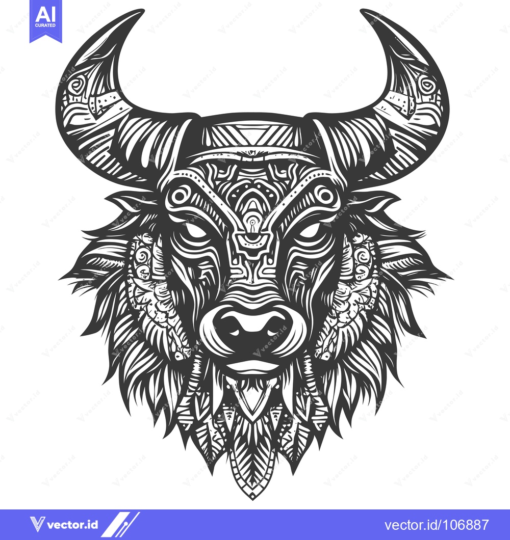 Premium Vector dari Ornamental Bull Head with Detailed Pattern