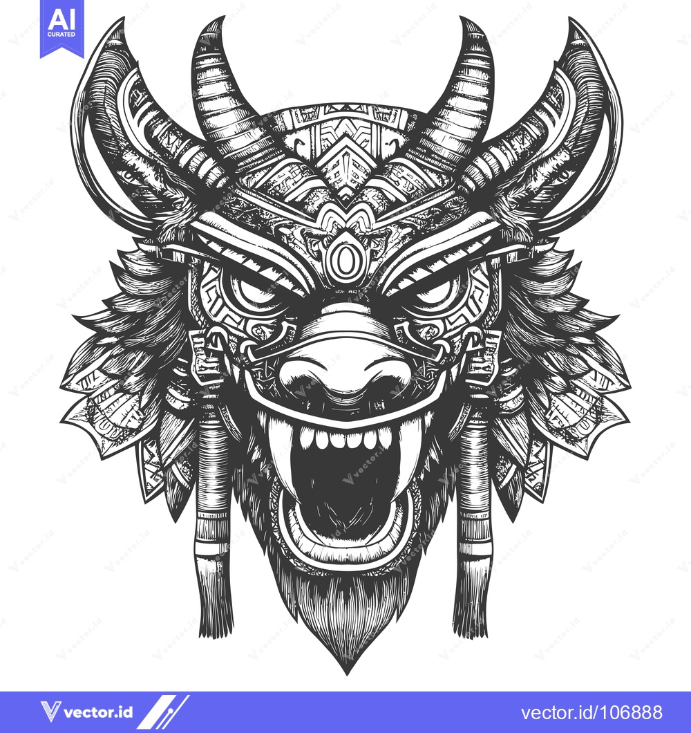 Premium Vector dari Detailed Black and White Illustration of a Mythical Creature with Horn