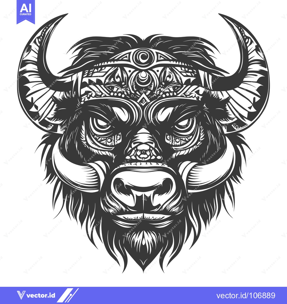 Premium Vector dari Intricately Designed Bull Head with Tribal Patterns