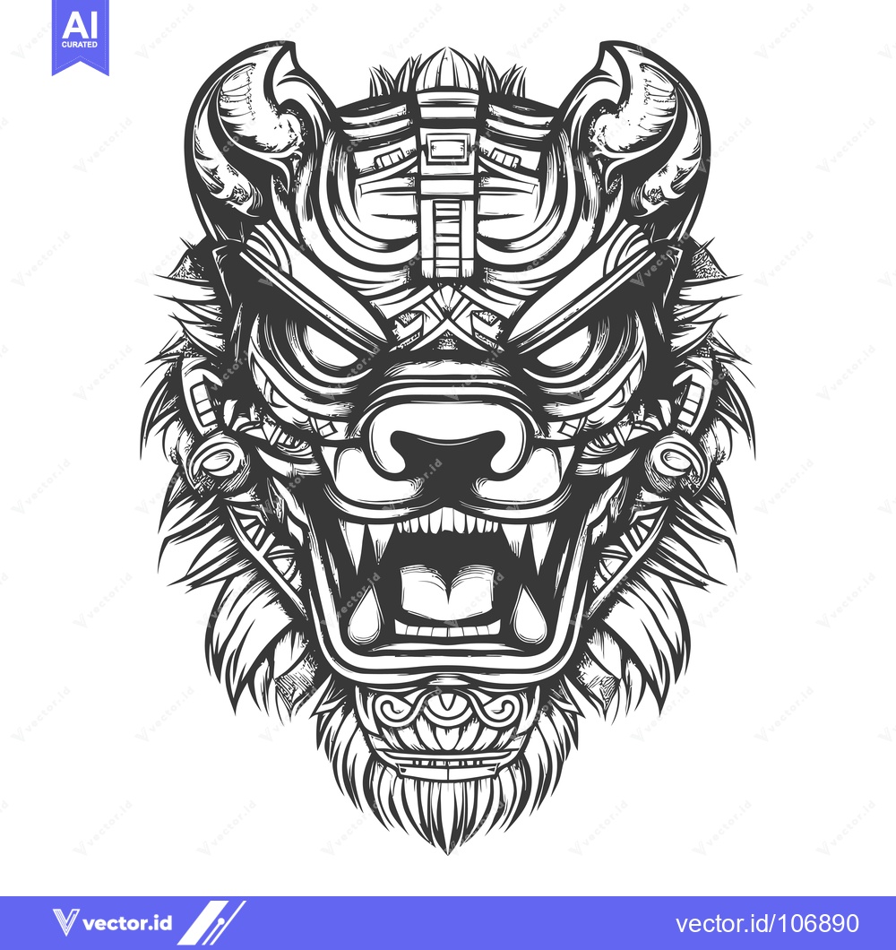 Premium Vector of Ornate and Aggressive  Black and White Animal Mask Illustration
