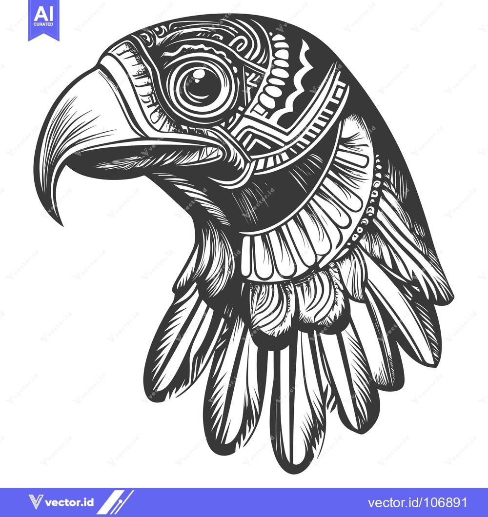 Premium Vector dari Ornate Eagle Head with Detailed Feathers and Geometric Patterns