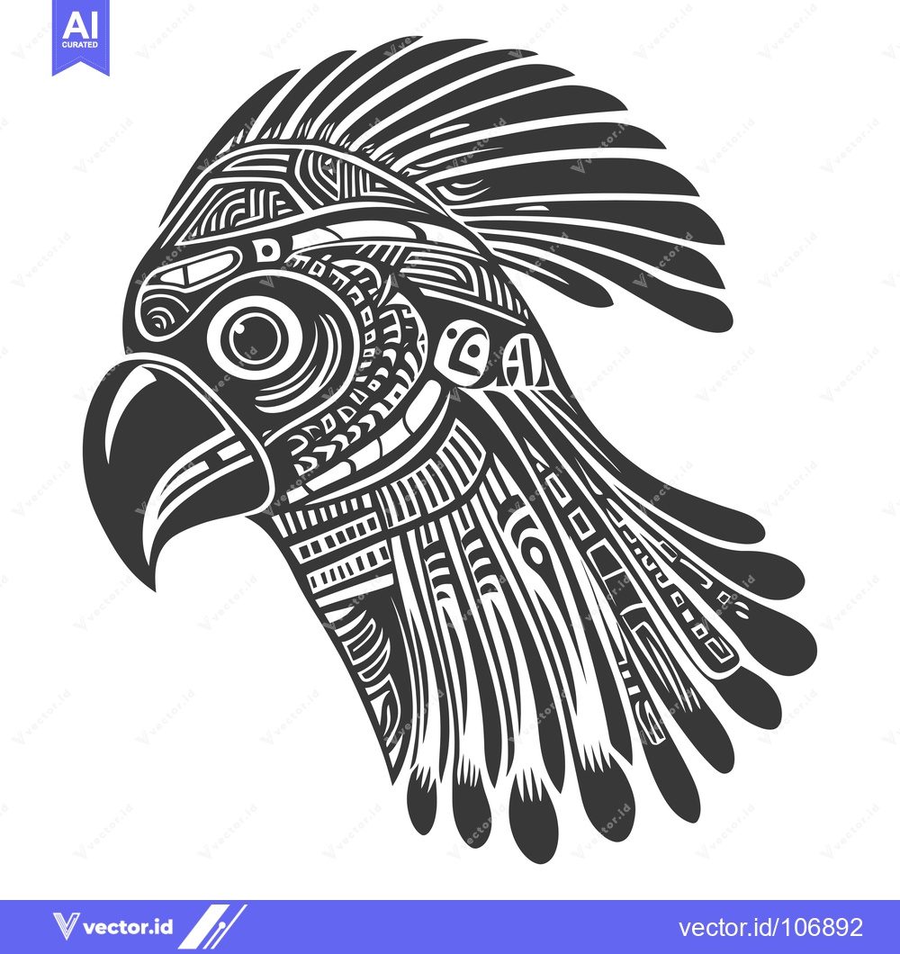 Premium Vector dari Stylized Black and White Parrot Head with Tribal Design