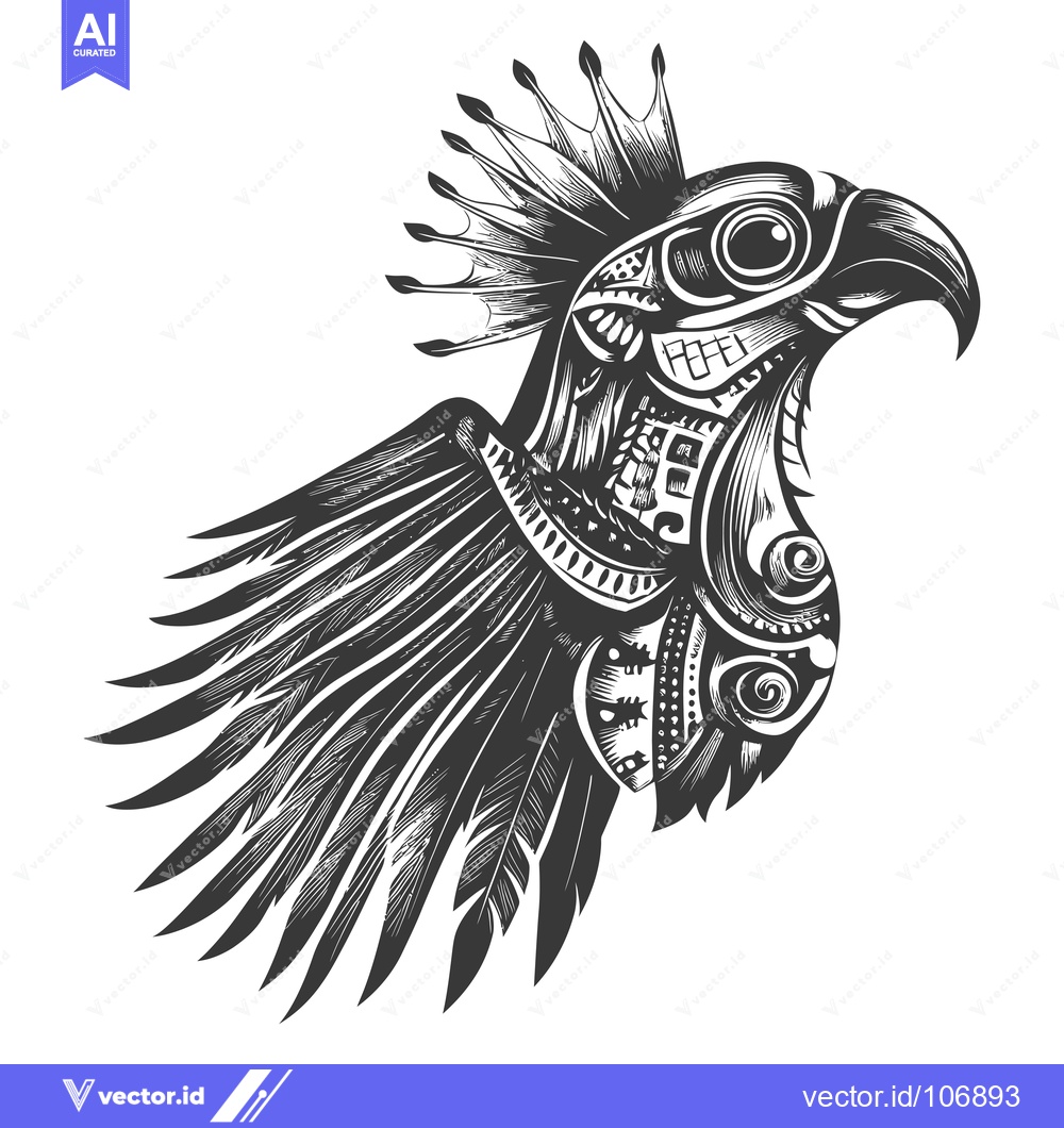 Premium Vector of Black and White Stylized Eagle with Crown and Feathers