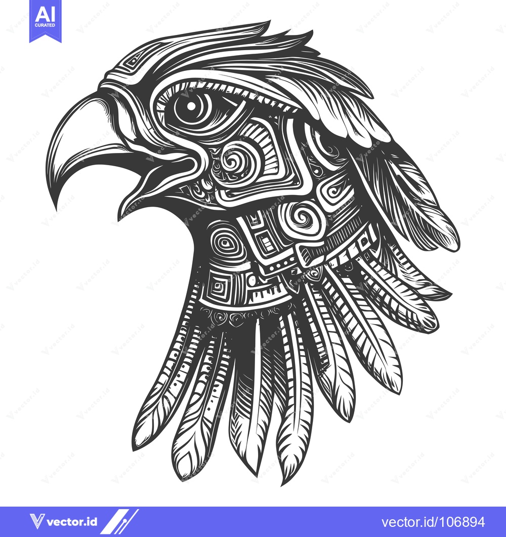 Premium Vector of Ornate Eagle Head with Detailed Feathers and Geometric Patterns