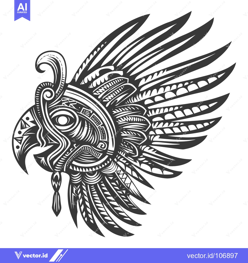 Premium Vector dari Ornate Aztec Bird Head with Wing