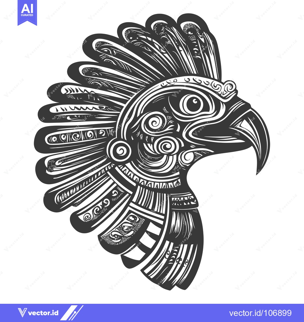 Premium Vector of Aztec Eagle with Intricate Feathers and Geometric Designs