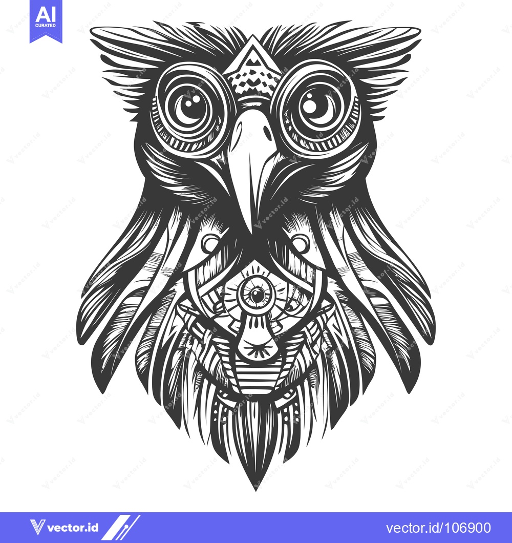 Premium Vector dari Black and White Illustrated Owl with Geometric Patterns