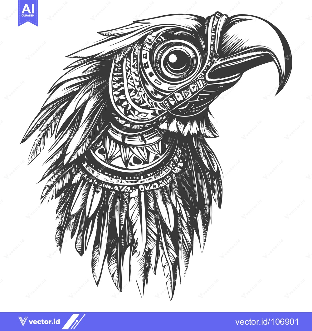 Premium Vector dari Ornate Eagle Head with Detailed Feathers and Geometric Patterns