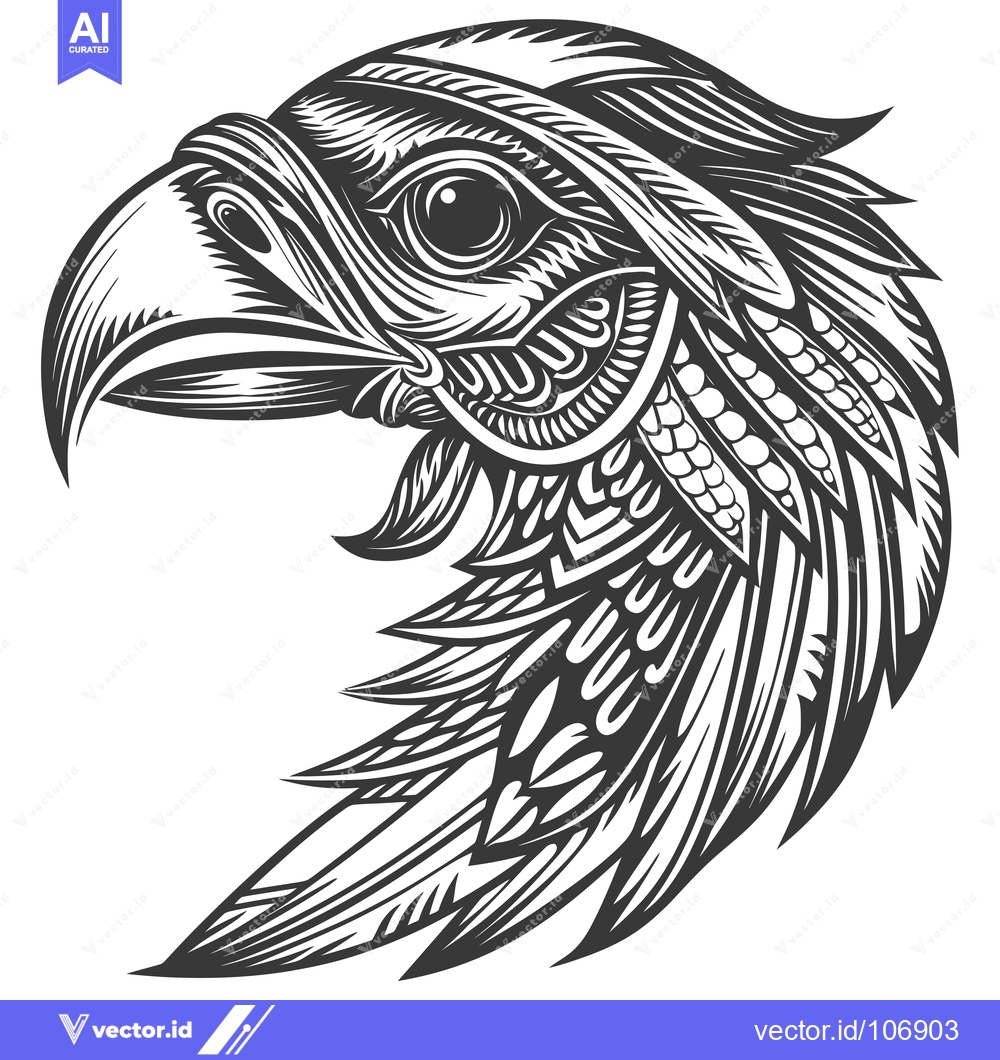 Premium Vector dari Ornate Black and White Illustration of a Bird's Head