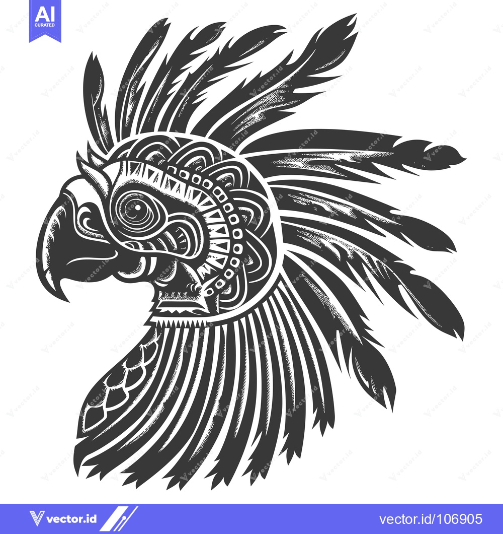 Premium Vector dari Aztec Style Bird Head with Feathers