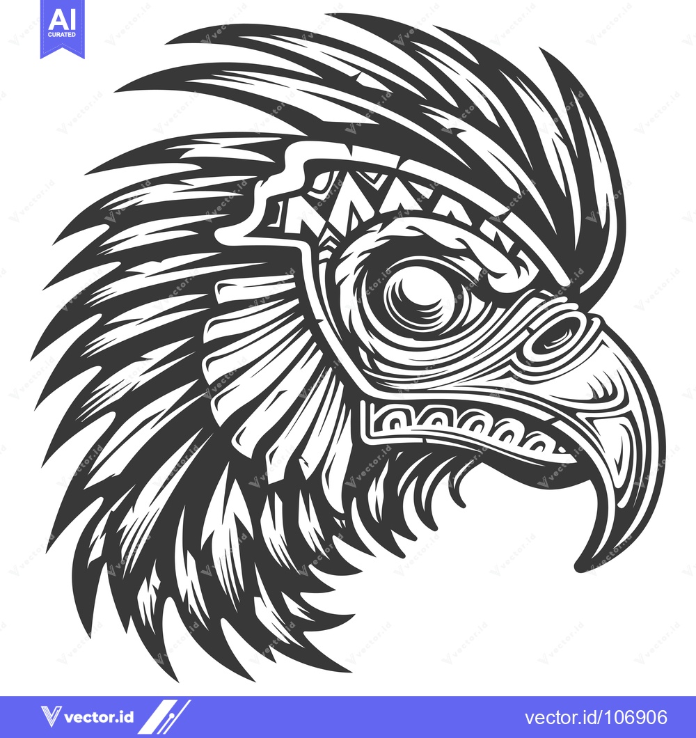 Premium Vector dari Detailed Black and White Illustration of an Aztec Eagle Head