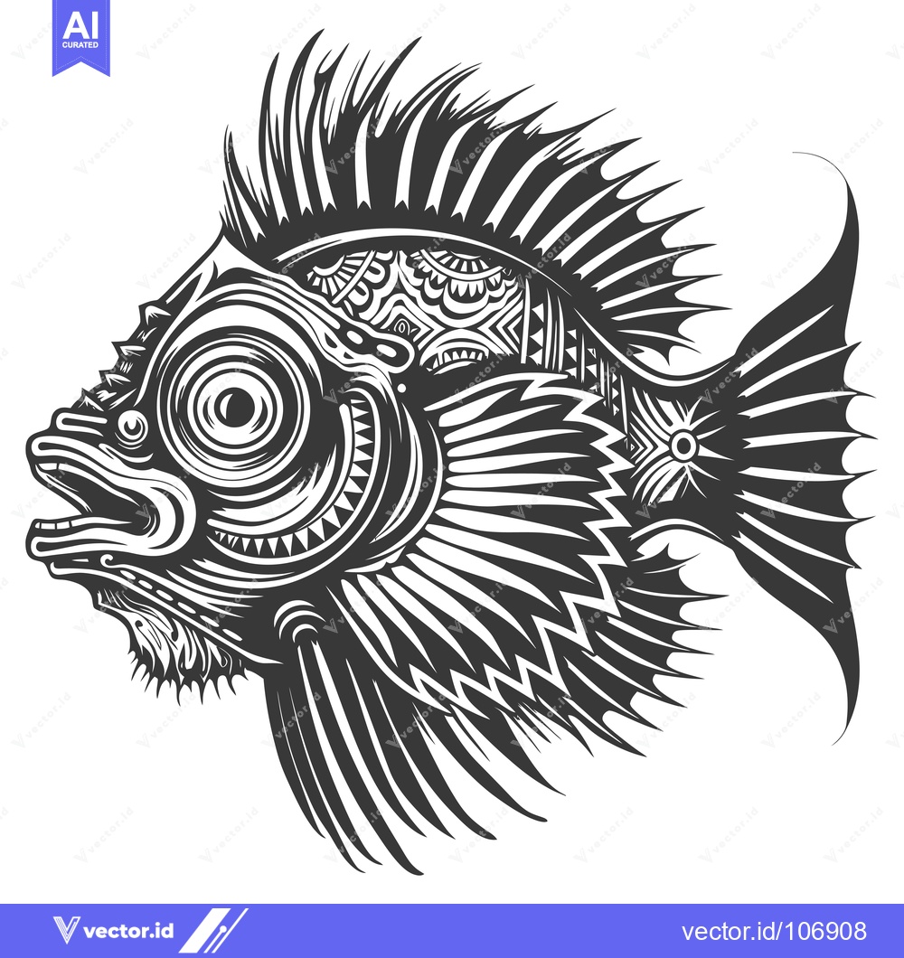 Premium Vector dari Tribal Fish with Geometric Pattern and Sharp Fins