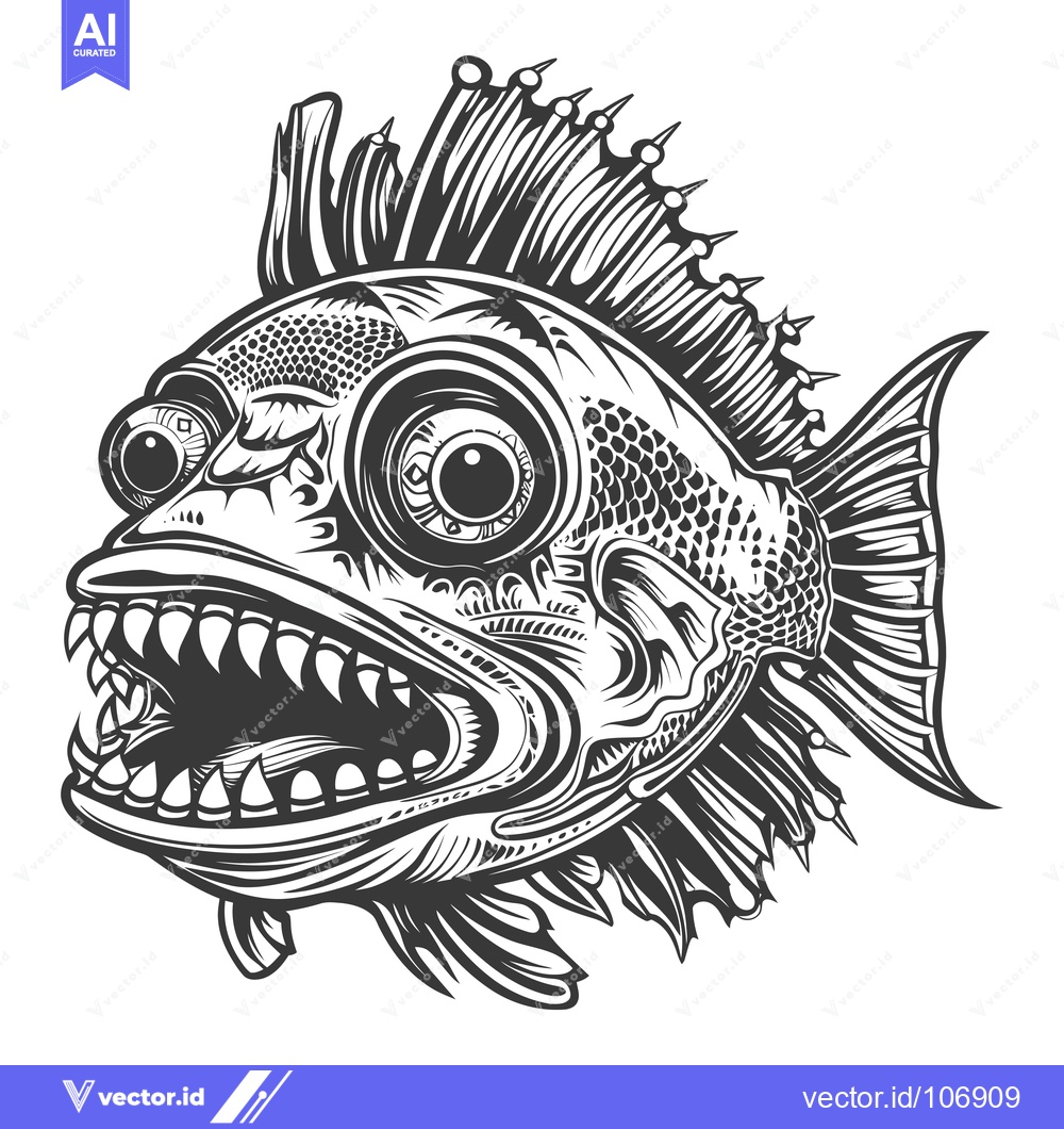 Premium Vector dari Detailed Illustration of a Fish with Sharp Teeth and Large Eyes