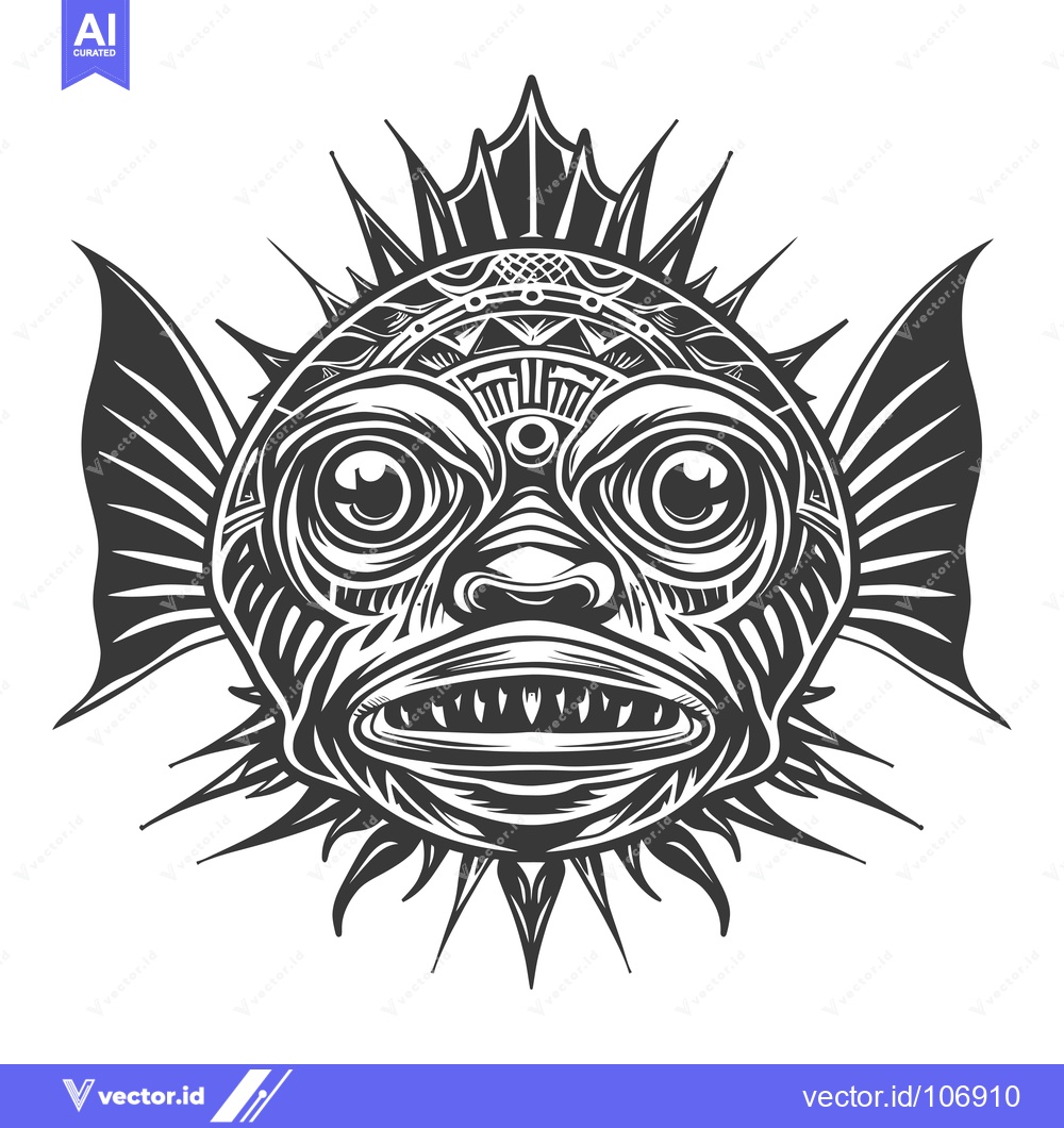 Premium Vector dari Stylized Monochrome Illustration of a Fish with Sharp Spines