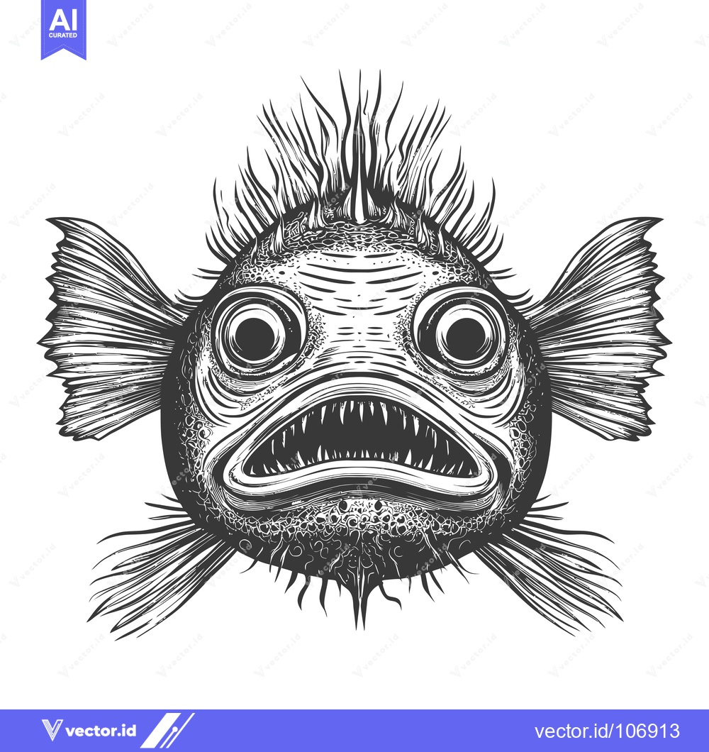 Premium Vector dari A Detailed Illustration of a Ferocious Fish with Spikes and Sharp Teet